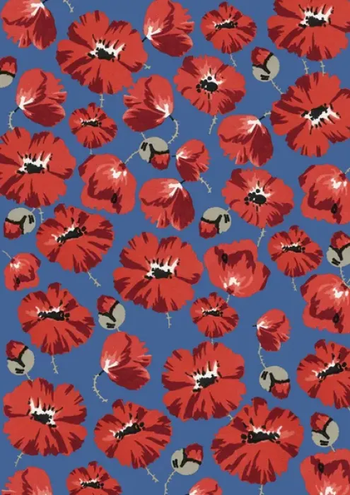 Framed Print : Repeating Pattern - Poppies - Blue background Framed Print : Repeating Pattern - Poppies - Blue background