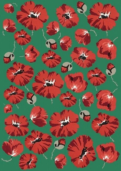 Repeating Pattern - Poppies - Green background