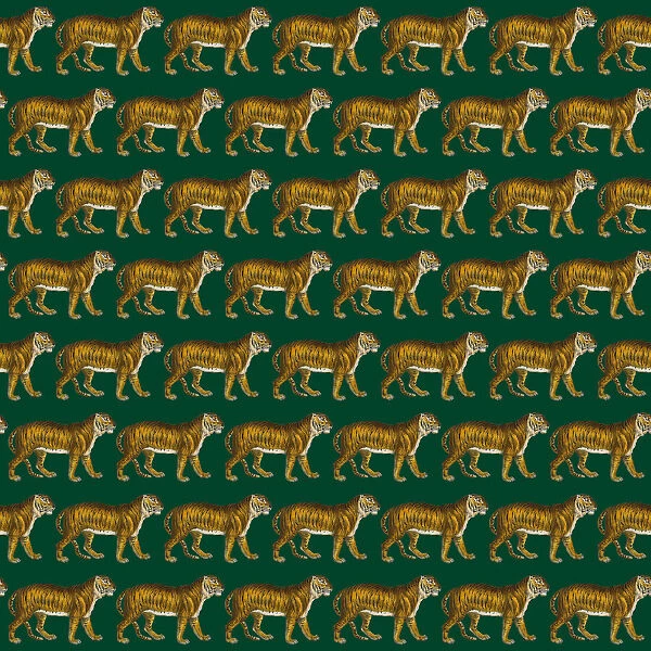 Repeating Pattern - Tigers - dark green background