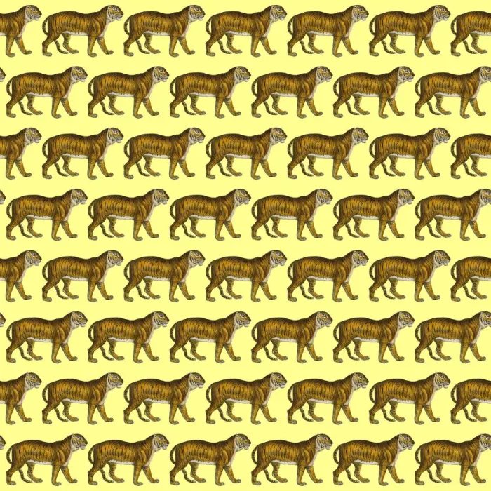 Framed Print : Repeating Pattern - Tigers - yellow background Framed Print : Repeating Pattern - Tigers - yellow background