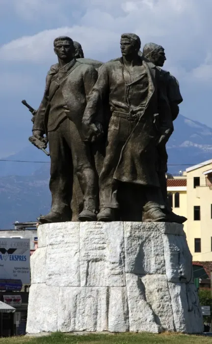 Framed Print : REPUBLIC OF ALBANIA. Shkodra (Scutari) 5 Heroes Monument Framed Print : REPUBLIC OF ALBANIA. Shkodra (Scutari) 5 Heroes Monument