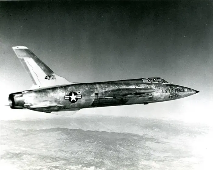 Framed Print : Republic F-105B Thunderchief, 54-0101, over Edwards AFB, ? Framed Print : Republic F-105B Thunderchief, 54-0101, over Edwards AFB, ?