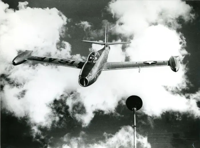 Framed Print : A Republic F-84 Thunderjet, approaches an inflight refue? Framed Print : A Republic F-84 Thunderjet, approaches an inflight refue?