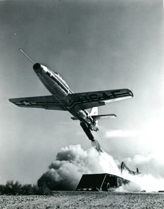 Framed Print : A Republic F-84 Thunderjet is launched from a Martin Air?