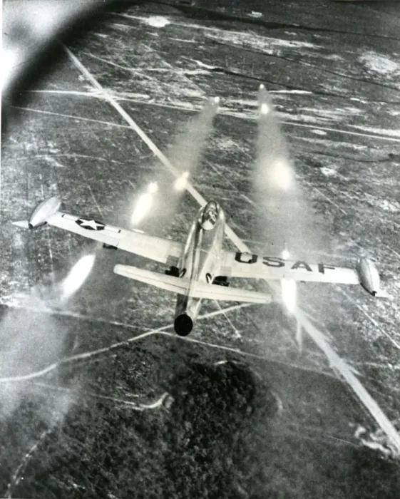Framed Print : A Republic F-84 Thunderjet launches eight of 16 5-inch H? Framed Print : A Republic F-84 Thunderjet launches eight of 16 5-inch H?