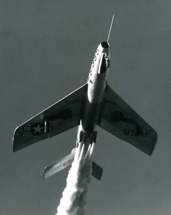 Framed Print : Republic F-84F Thunderstreak takes off assisted by four ?