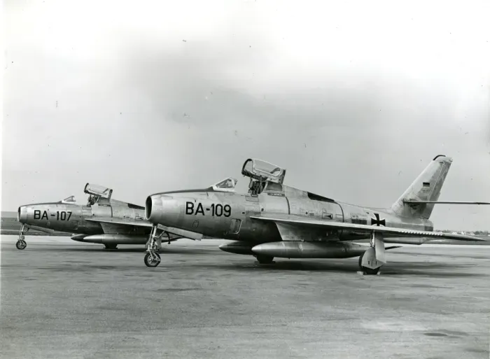 Framed Print : Two Republic F-84F Thunderstreaks of the Luftwaffe Framed Print : Two Republic F-84F Thunderstreaks of the Luftwaffe