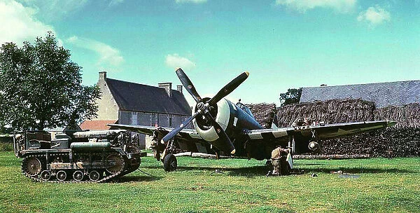 Republic P-47D Thunderbolt being serviced in a rural Es