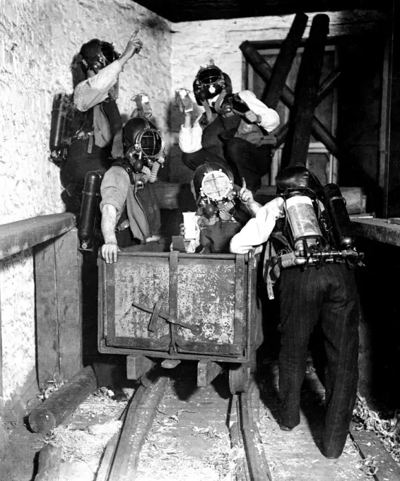 Framed Print : Mine rescue team wearing breathing apparatus Framed Print : Mine rescue team wearing breathing apparatus