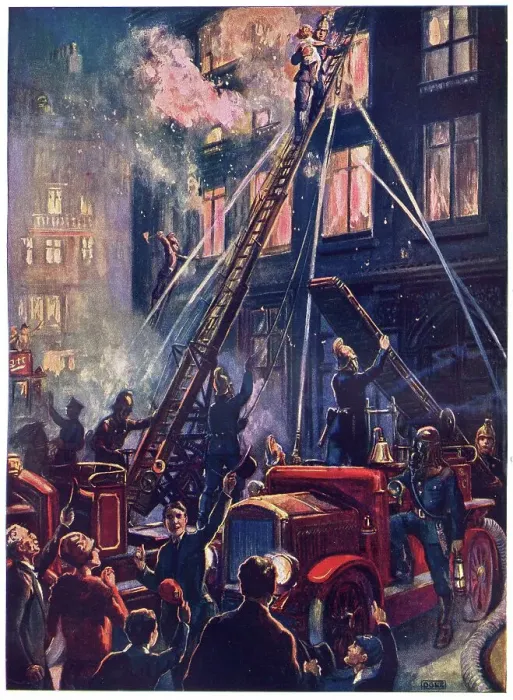 Framed Print : Rescued by Firemen 1928 drawn by R.B. Ogle Framed Print : Rescued by Firemen 1928 drawn by R.B. Ogle