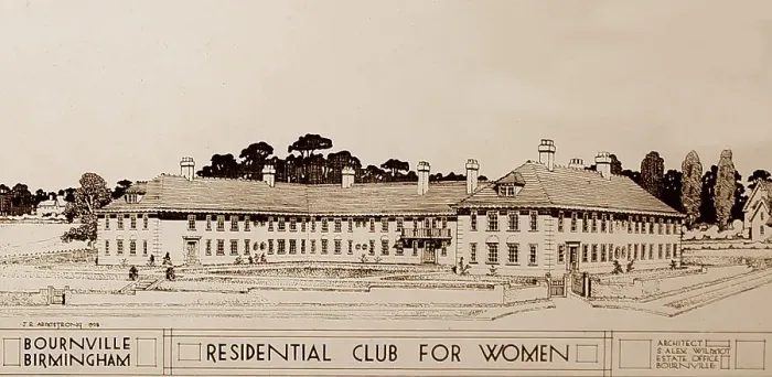 Framed Print : Residential Club drawing, Bournville Village in the 1920s Framed Print : Residential Club drawing, Bournville Village in the 1920s