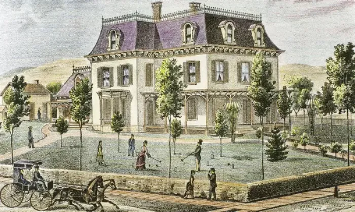 Framed Print : Residential home with the family playing cricket Framed Print : Residential home with the family playing cricket