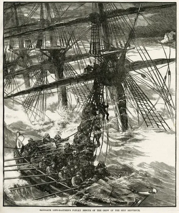 Framed Print : Resue of the crew of the Benvenue 1891