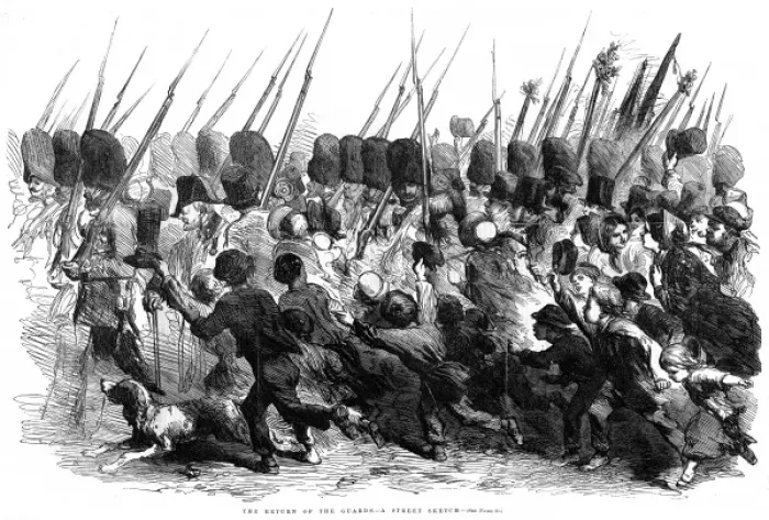 Framed Print : Return of the guards from the Crimea, street sketch Framed Print : Return of the guards from the Crimea, street sketch