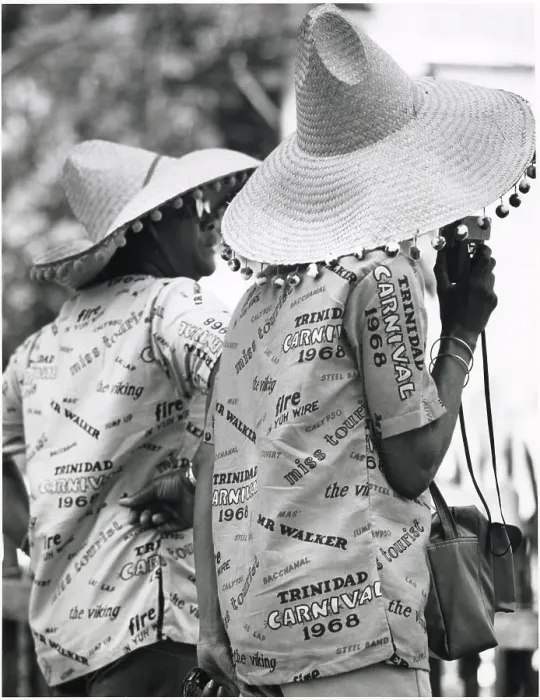 Framed Print : Two revellers in matching party shirts and straw hats at the Port of Spain Carnival, Trinidad, West Indies. Date: 1968 Framed Print : Two revellers in matching party shirts and straw hats at the Port of Spain Carnival, Trinidad, West Indies. Date: 1968