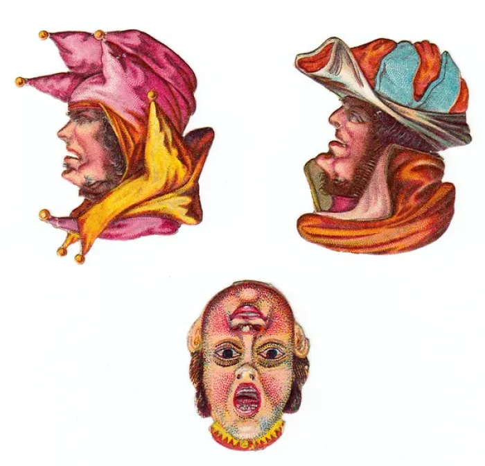 Framed Print : Reversible heads on three Victorian scraps Framed Print : Reversible heads on three Victorian scraps
