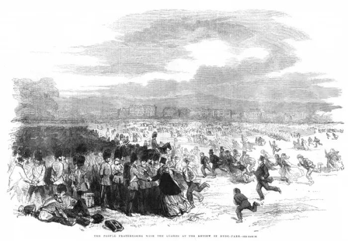 Framed Print : Review of the guards returning from the Crimea, Hyde Park Framed Print : Review of the guards returning from the Crimea, Hyde Park