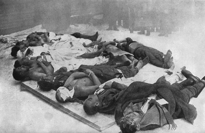 Framed Print : Revolution victims laid out for identification, Russia Framed Print : Revolution victims laid out for identification, Russia