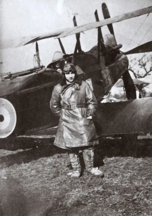 Framed Print : RFC crewman with plane, Villeselve, Northern France, WW1 Framed Print : RFC crewman with plane, Villeselve, Northern France, WW1