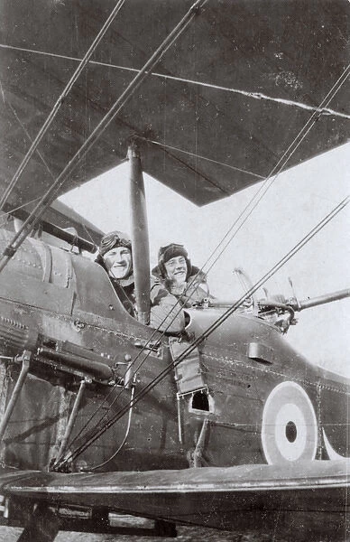 RFC crewmen in plane, Villeselve, Northern France, WW1
