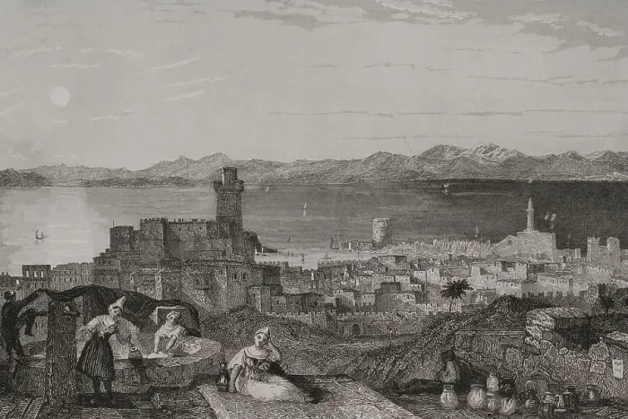 Framed Print : Rhodes. Engraving by Leonce Lhuillier Framed Print : Rhodes. Engraving by Leonce Lhuillier