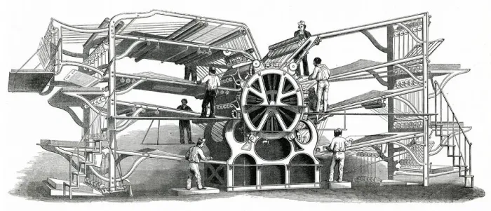 Framed Print : Richard Hoes printing machine with eight feeds Framed Print : Richard Hoes printing machine with eight feeds
