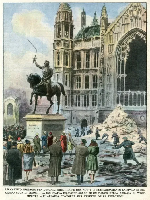 Framed Print : Richard I statue hit during WWII Framed Print : Richard I statue hit during WWII