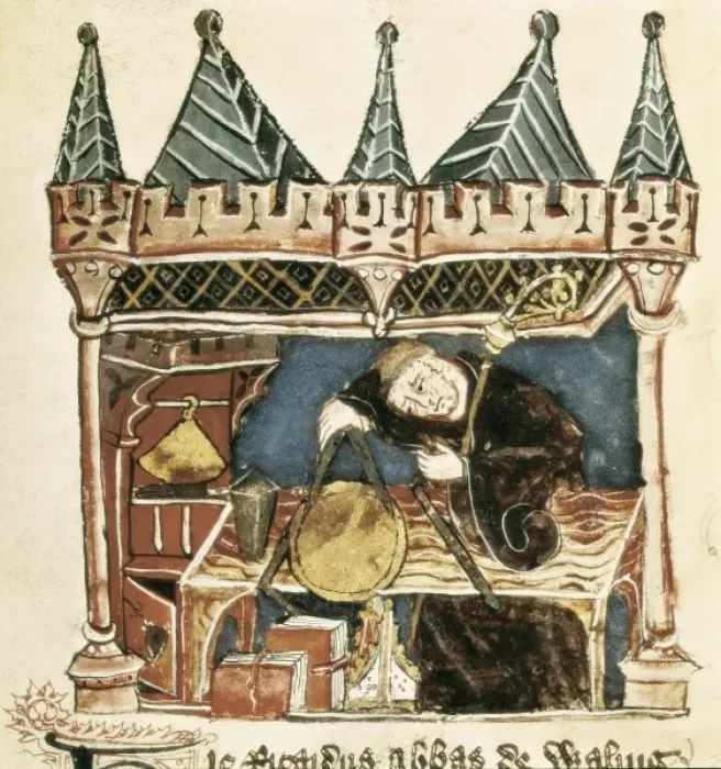 Framed Print : Richard de Wallingford measuring a circular instrument Framed Print : Richard de Wallingford measuring a circular instrument