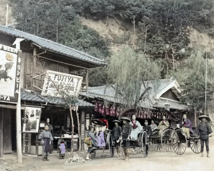 Framed Print : Rickshaws and Curio Store, Japan Framed Print : Rickshaws and Curio Store, Japan