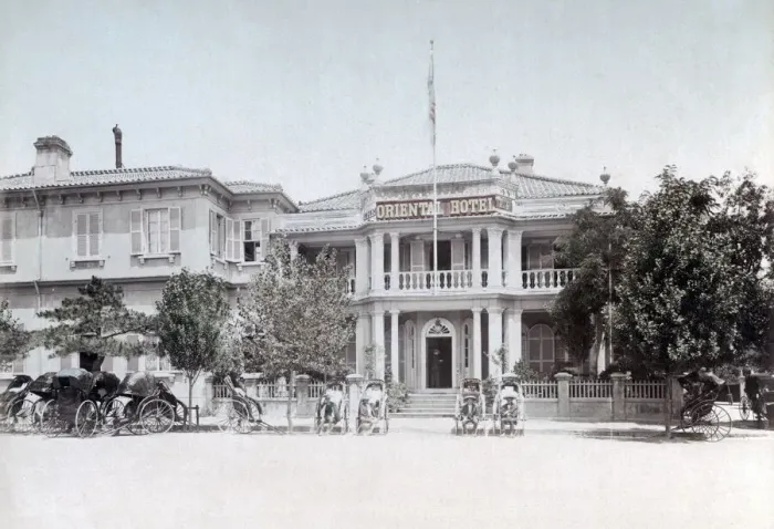 Framed Print : Rickshaws, Oriental hotel, Kobe, Japan, c. 1890 Framed Print : Rickshaws, Oriental hotel, Kobe, Japan, c. 1890