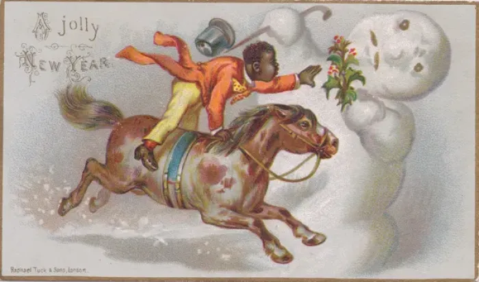 Framed Print : Rider on pony on a New Year card Framed Print : Rider on pony on a New Year card