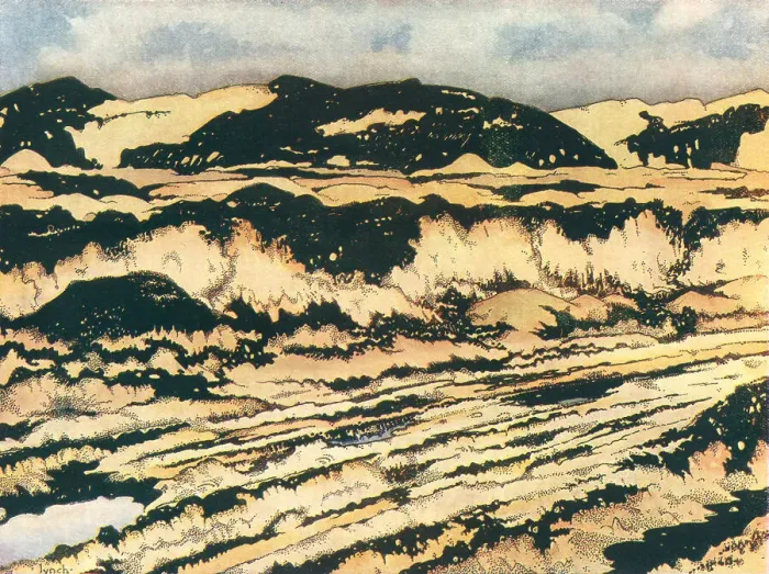 Framed Print : The Ridge. A landscape pen and ink and watercolour drawing of a broad ridge Framed Print : The Ridge. A landscape pen and ink and watercolour drawing of a broad ridge