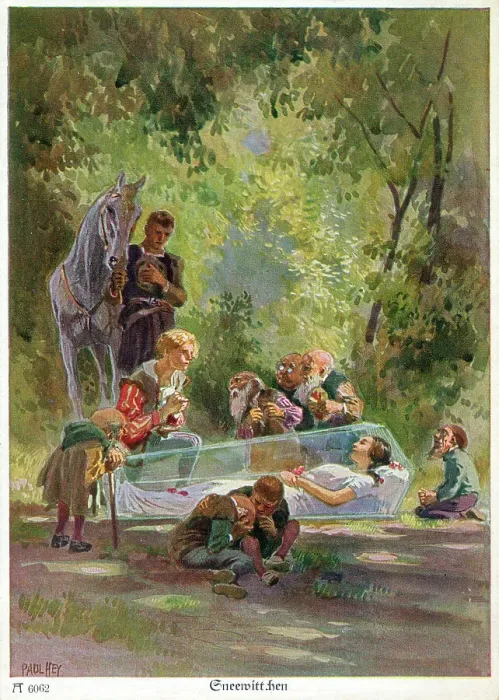 Framed Print : Riding through the forest, the Prince comes across the seven dwarfs mourning Schneewittchen (Snow-White) who is sleeping in a magically-induced coma inside a glass casket Framed Print : Riding through the forest, the Prince comes across the seven dwarfs mourning Schneewittchen (Snow-White) who is sleeping in a magically-induced coma inside a glass casket