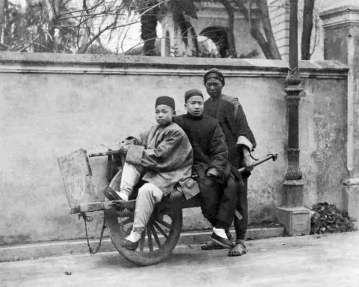 Framed Print : Riding on a wheelbarrow, China Framed Print : Riding on a wheelbarrow, China
