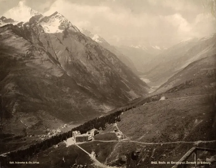 Framed Print : Riffelalp Hotel and the road to Zermatt and Gornergrat Framed Print : Riffelalp Hotel and the road to Zermatt and Gornergrat