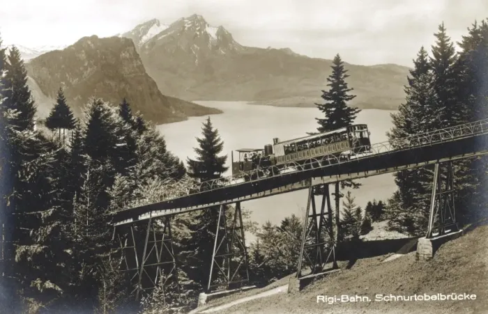 Framed Print : Rigi-Bahn at Schnurtobelbrucke, Switzerland Framed Print : Rigi-Bahn at Schnurtobelbrucke, Switzerland