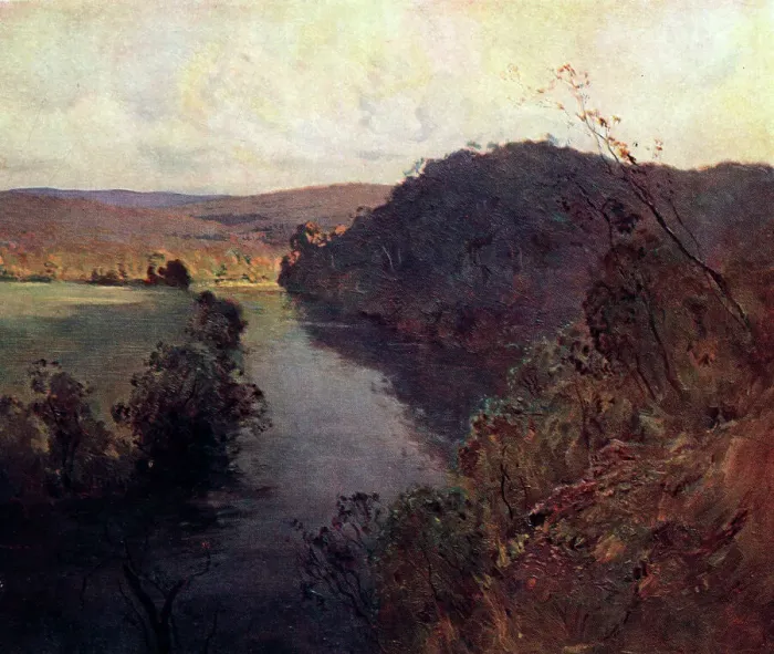 Framed Print : The River. A landscape oil painting showing a river flowing through a countryside setting Framed Print : The River. A landscape oil painting showing a river flowing through a countryside setting