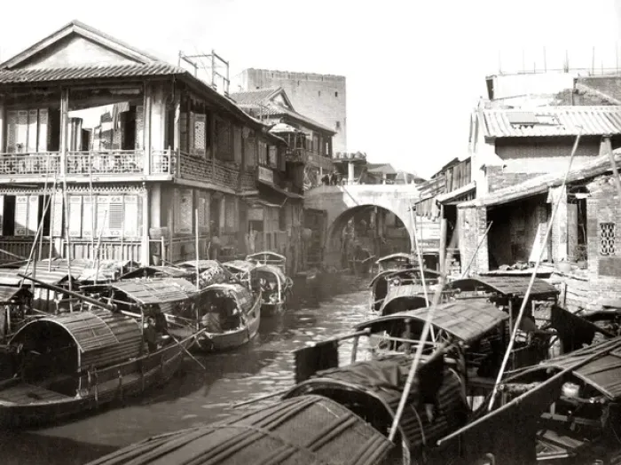 Framed Print : River boats, Canton, China circa 1880s Framed Print : River boats, Canton, China circa 1880s