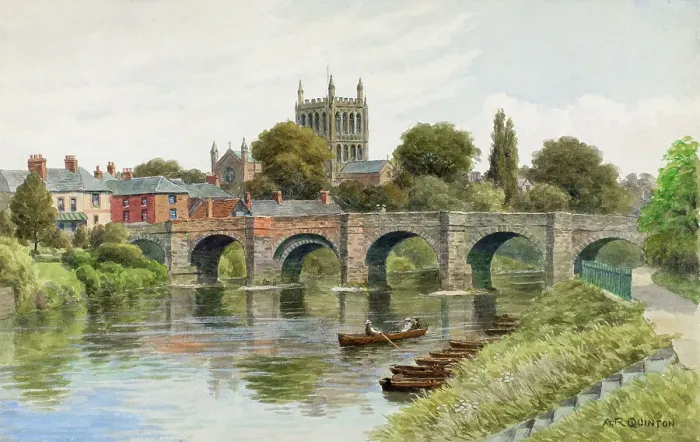 Framed Print : River and bridge, Hereford, Herefordshire Framed Print : River and bridge, Hereford, Herefordshire