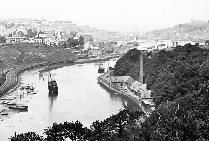Framed Print : River Esk at Whitby, Yorkshire, Victorian period Framed Print : River Esk at Whitby, Yorkshire, Victorian period