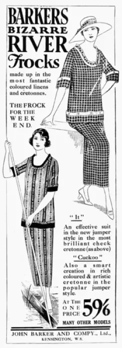 Framed Print : River frocks, dresses for boating from Barkers, 1919 advert Framed Print : River frocks, dresses for boating from Barkers, 1919 advert