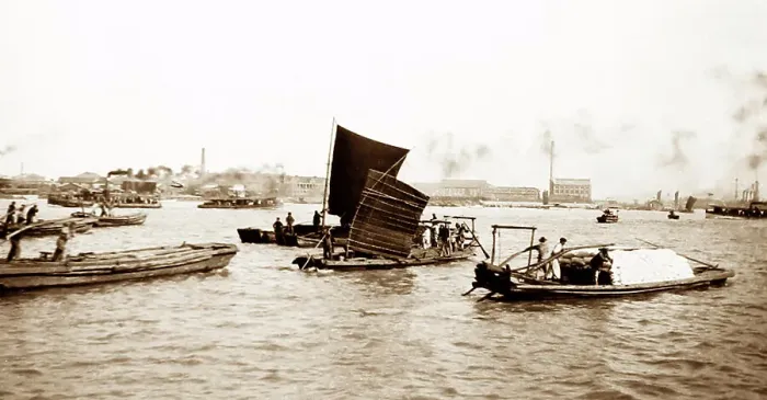Framed Print : River scene, Shanghai, China, early 1900s Framed Print : River scene, Shanghai, China, early 1900s