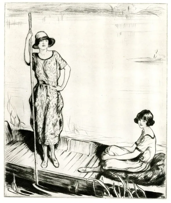 Framed Print : On the River, two women in a punt Framed Print : On the River, two women in a punt