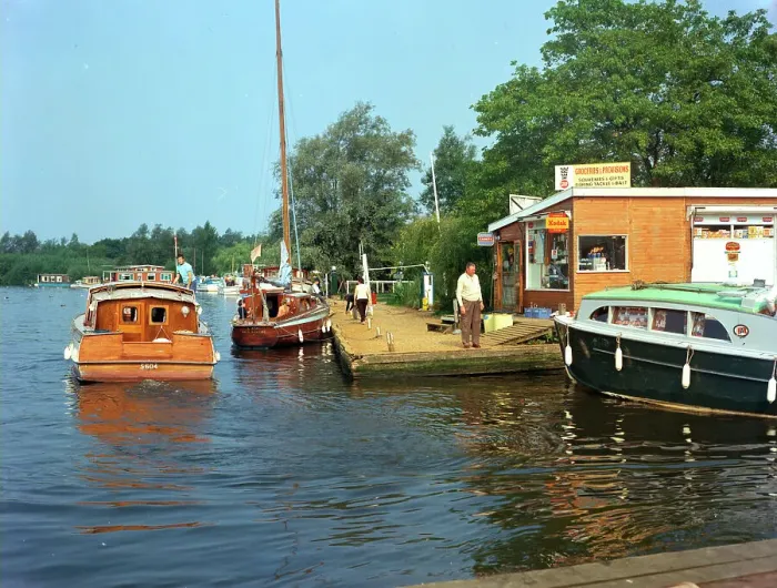 Framed Print : River Yare, Norfolk Broads - Riverside stores at Brundall Framed Print : River Yare, Norfolk Broads - Riverside stores at Brundall
