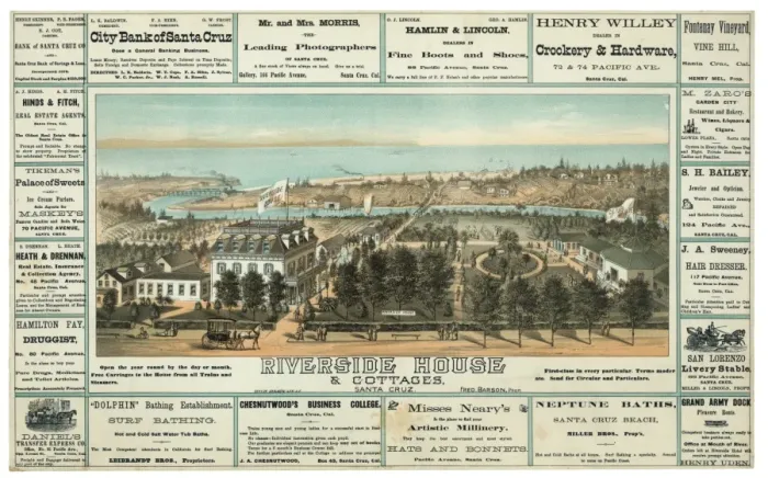 Framed Print : Riverside house & cottages, Santa Cruz Framed Print : Riverside house & cottages, Santa Cruz