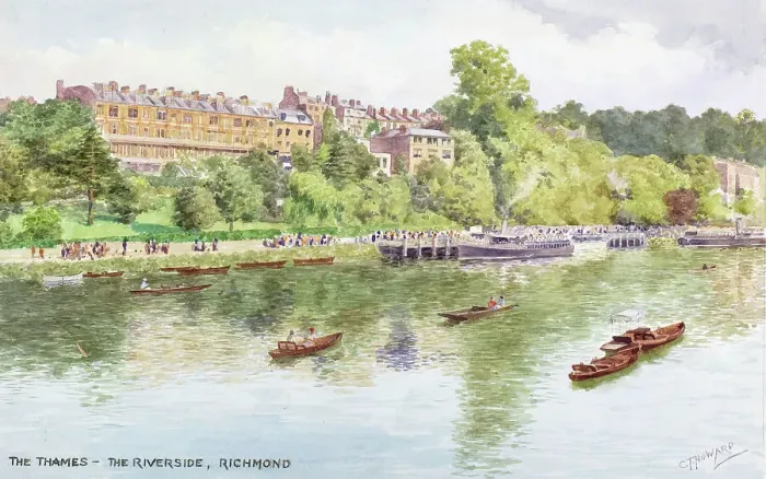 Framed Print : Riverside scene, Richmond-on-Thames, Surrey Framed Print : Riverside scene, Richmond-on-Thames, Surrey