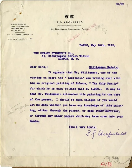 Framed Print : RMS Lusitania - Archibald correspondence Framed Print : RMS Lusitania - Archibald correspondence