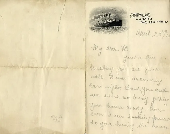 Framed Print : RMS Lusitania - handwritten letter on printed stationery Framed Print : RMS Lusitania - handwritten letter on printed stationery
