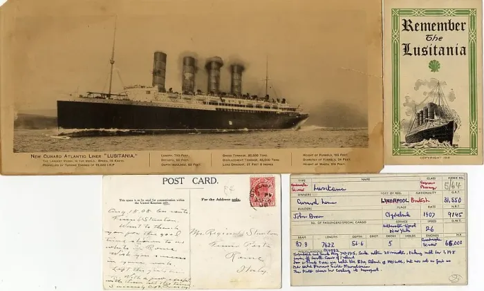 Framed Print : RMS Lusitania - four items Framed Print : RMS Lusitania - four items