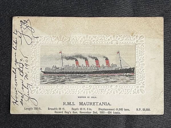 RMS Mauretania, on board silk postcard